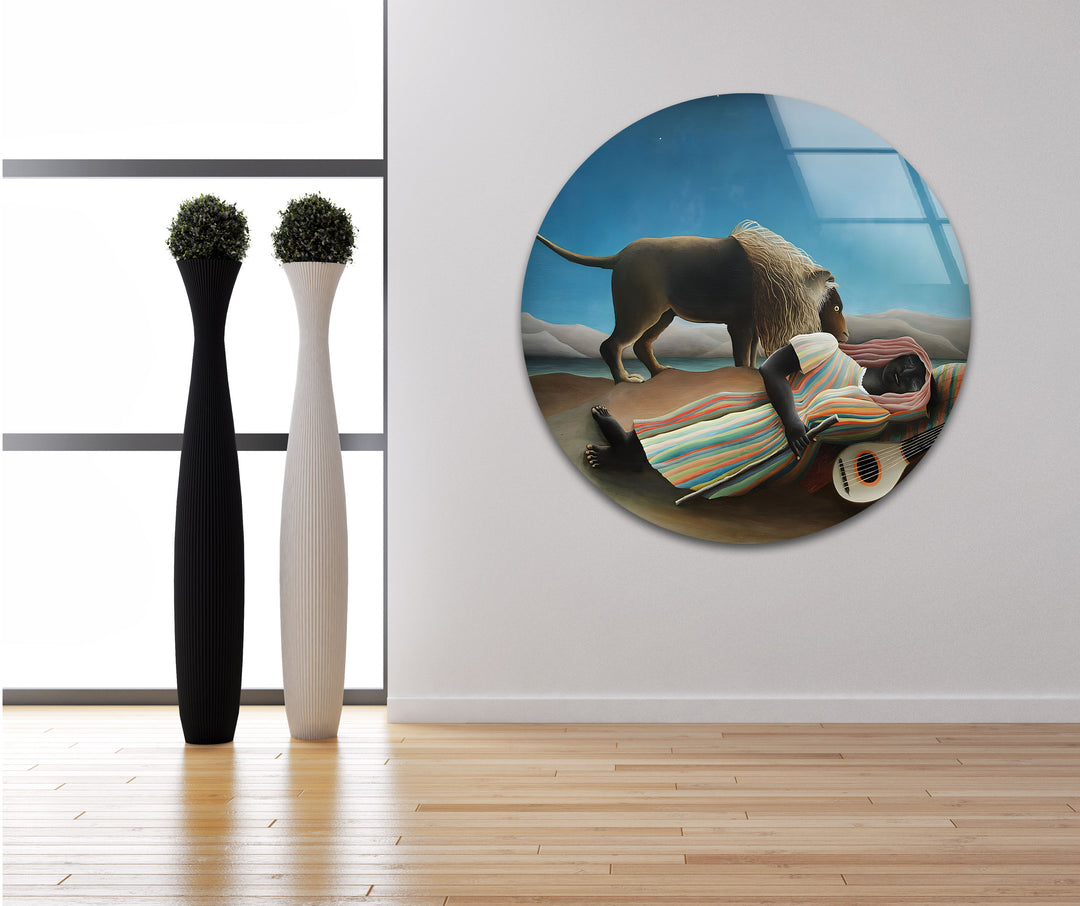 The Sleeping Gypsy Henri Rousseau Glass Wall Art print picture on glass, Tempered Glass Wall Art
