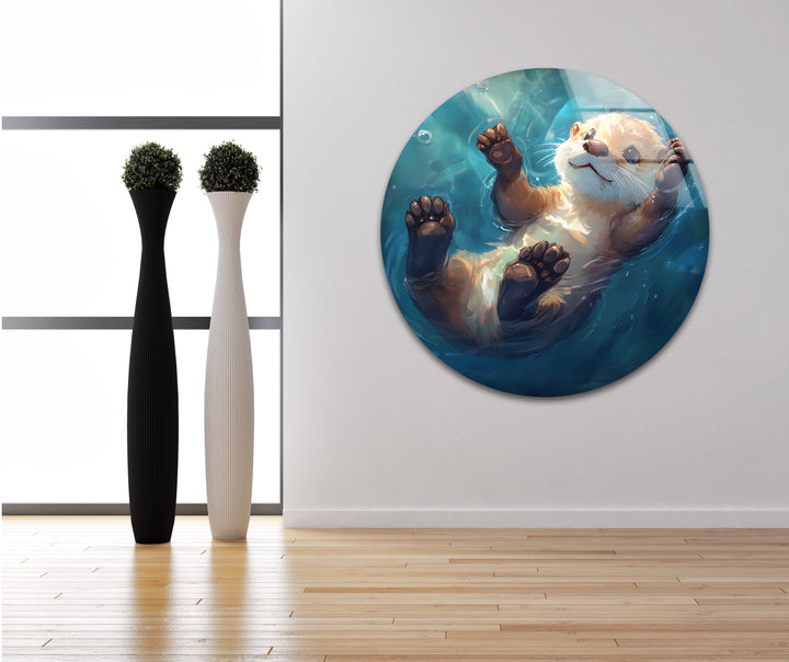 Pretty Baby Otter Oil Painting Glass Wall Art Glass Printing Wall Art, Print photos on glass
