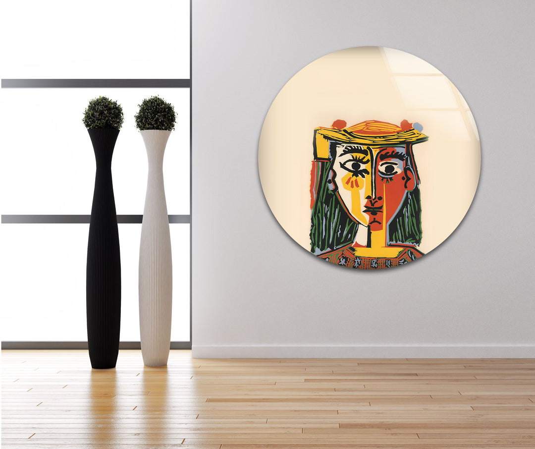 Woman With a Hat by Picasso Glass Wall Art