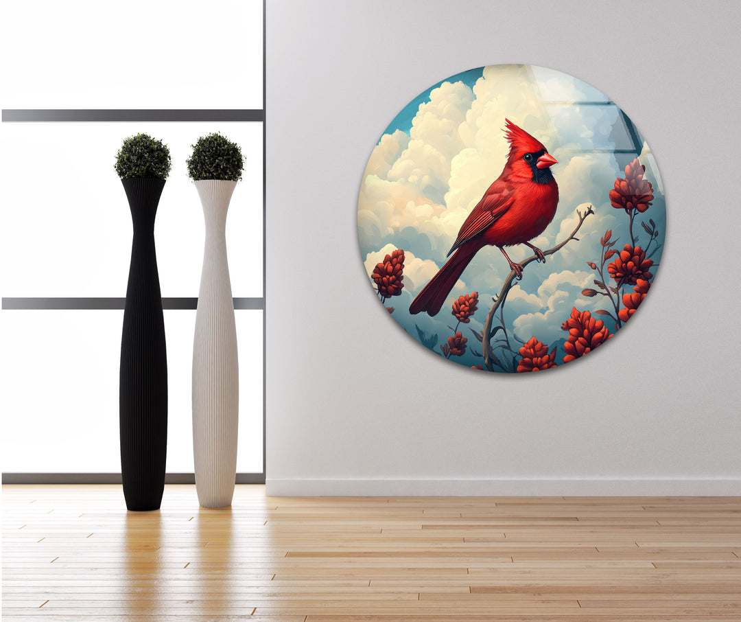 Red Beauty Goldfinch Glass Wall Art print picture on glass, Tempered Glass Wall Art
