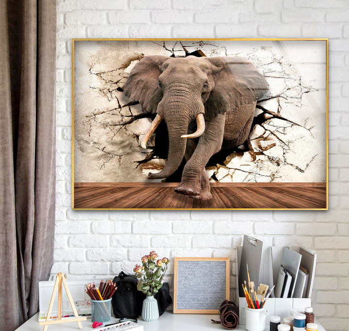 3D Elephant Glass Wall Art glass art painting, glass art for the Wall