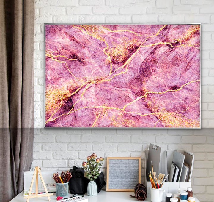 Pink Marble with Gold Glitter Glass Wall Art