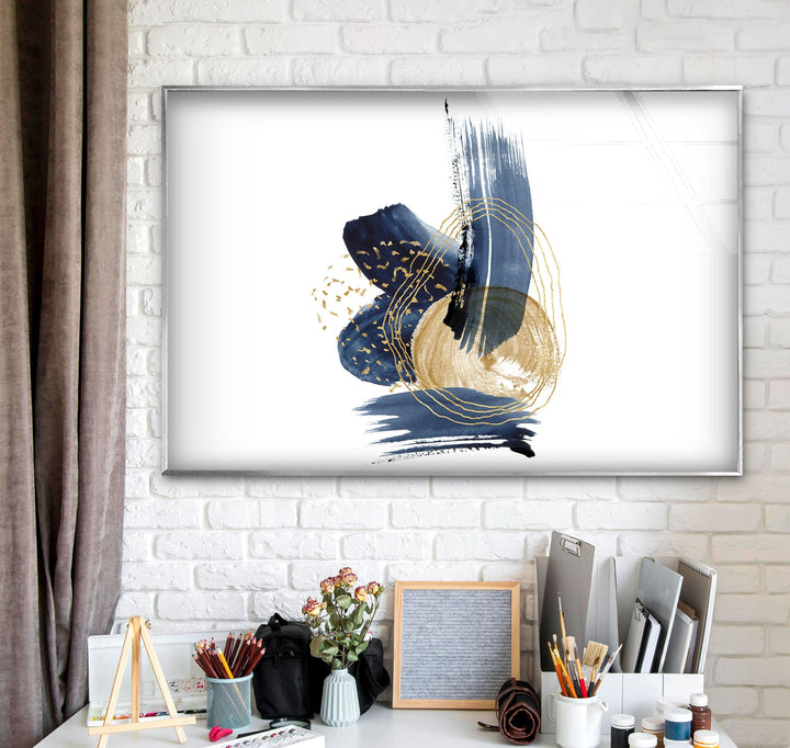 Blue Gold Abstract Painting Glass Wall Art stained glass wall art, stained glass wall decor