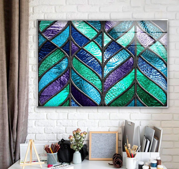 Blue and Green Abstract Glass Wall Art