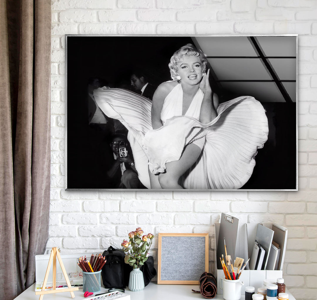 Marilyn Monroe White & Black Glass Wall Art picture on glass wall art, photos printed on glass
