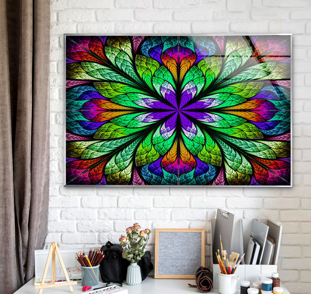 Fractal Flower in Glass Window Glass Wall Art picture on glass wall art, photos printed on glass
