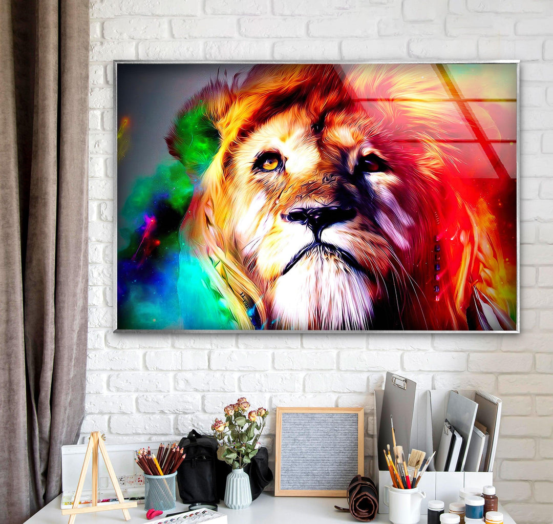 Colored Lion Glass Wall Art print on glass, glass printed photos