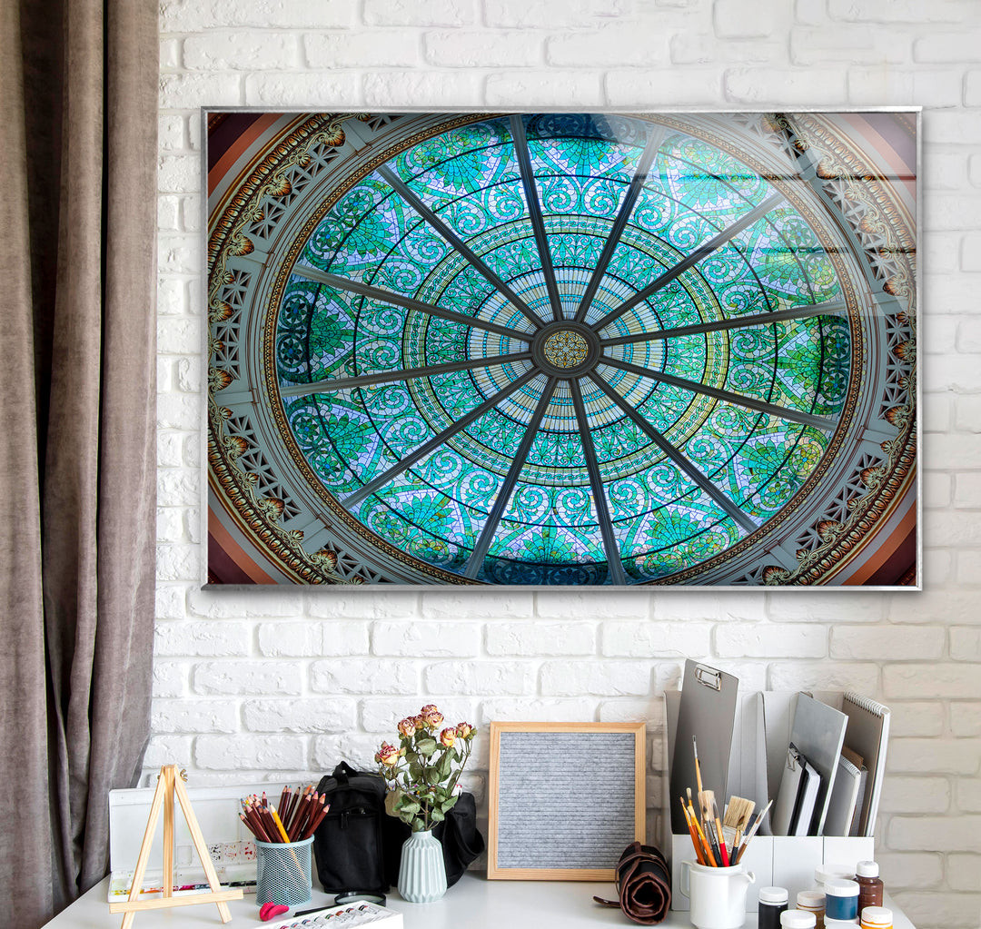 Blue Church Window Glass Wall Art glass art painting, glass art for the Wall