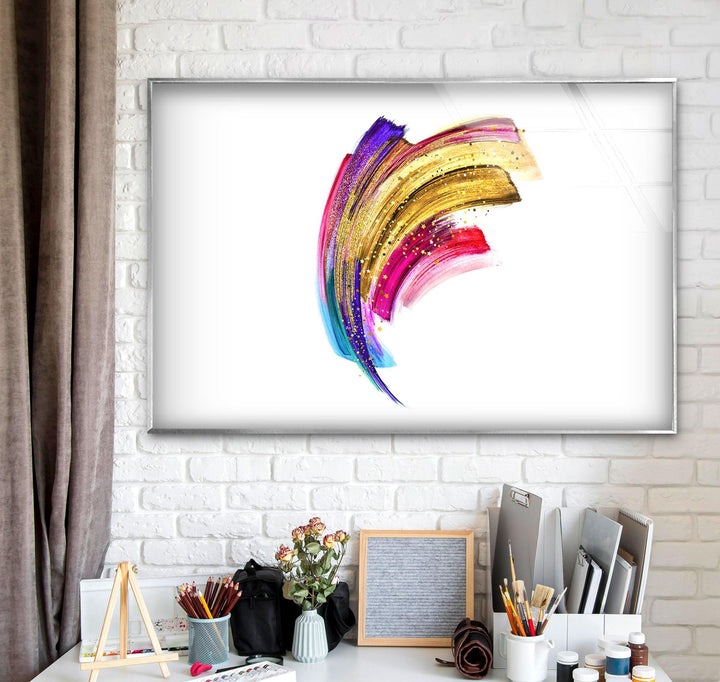 Colorful Golden Abstract Painting Glass Wall Art art glass wall art, glass wall art pictures
