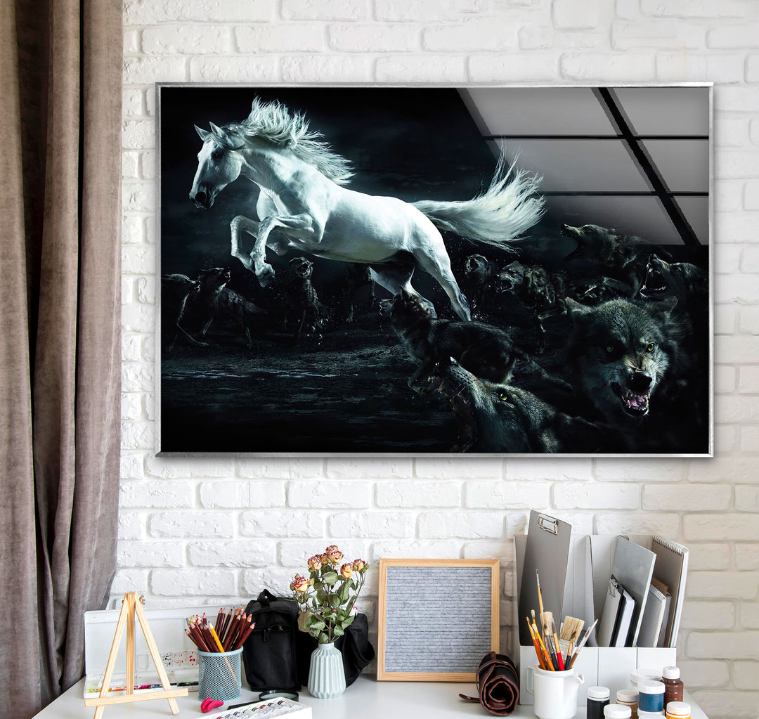 Wolf And Horse Glass Wall Art glass image printing, glass prints from photos