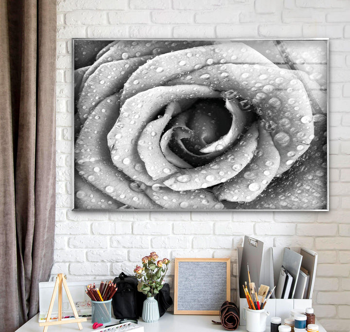 Black and White Rose Glass Wall Art, glass image printing, glass prints from photos