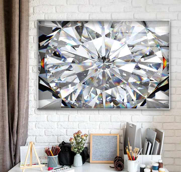 White Diamond Abstract Glass Wall Art custom glass photo prints, large glass prints
