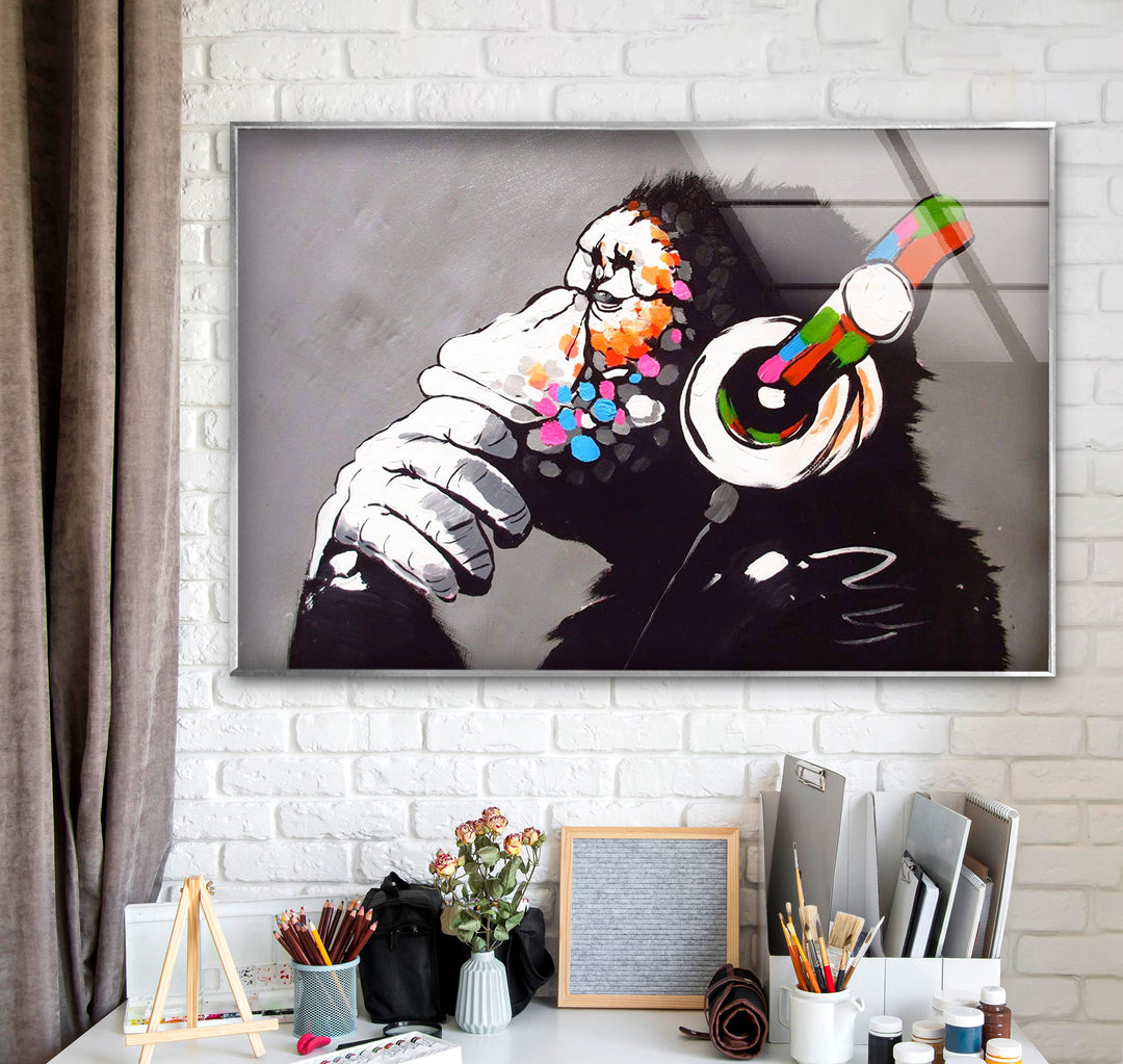 Thinking Monkey Glass Wall Art