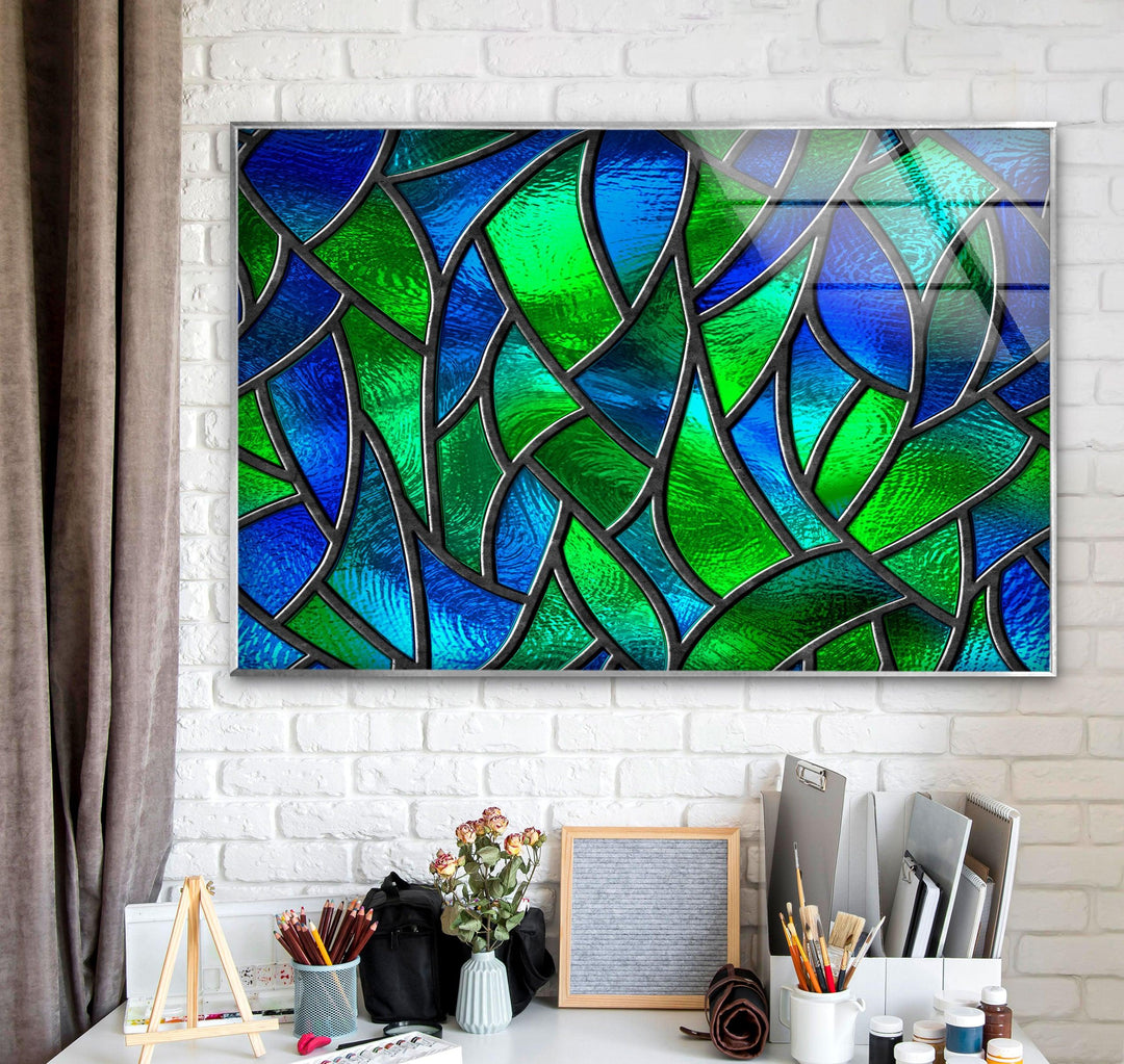 Green Stained Abstract Glass Wall Art glass image printing, glass prints from photos