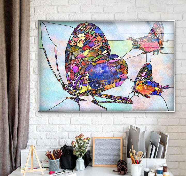 Mosaic Butterfly Glass Wall Art custom glass pictures, glass art prints