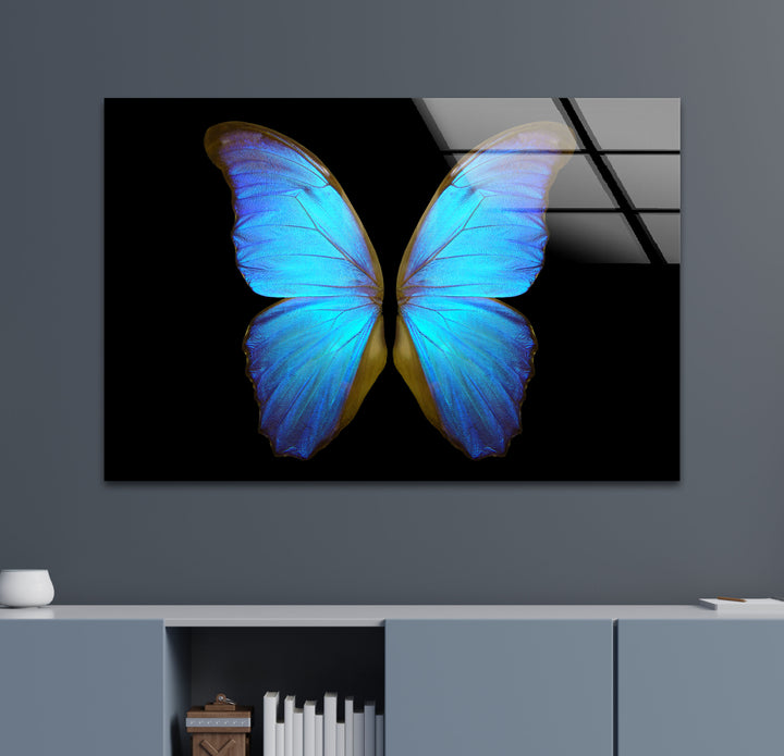 Blue Butterfly Glass Wall Art print on glass, glass printed photos