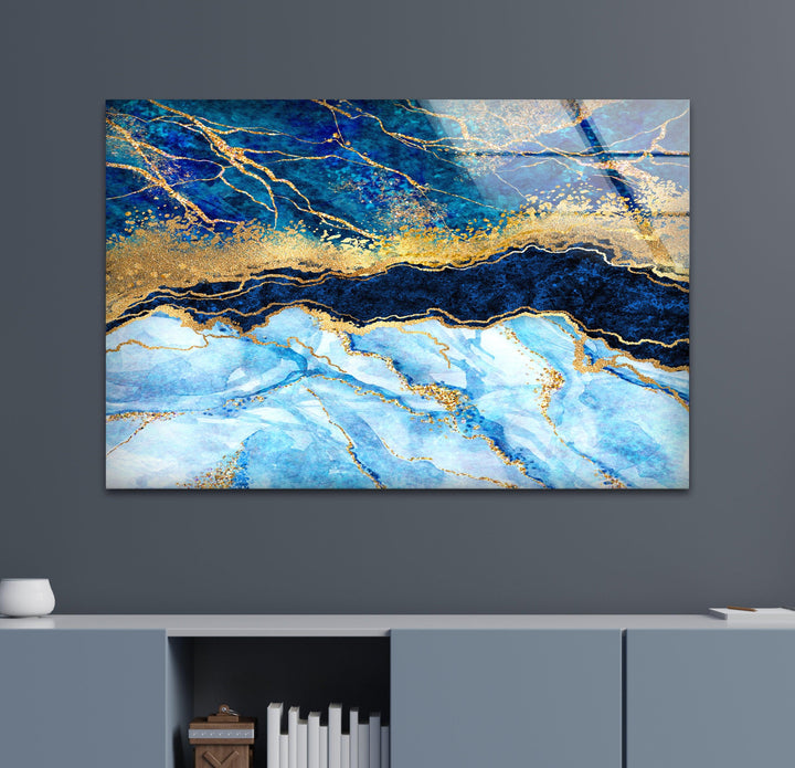 Turquoise Marble&Gold Veins Glass Wall Art, art glass wall art, glass wall art pictures