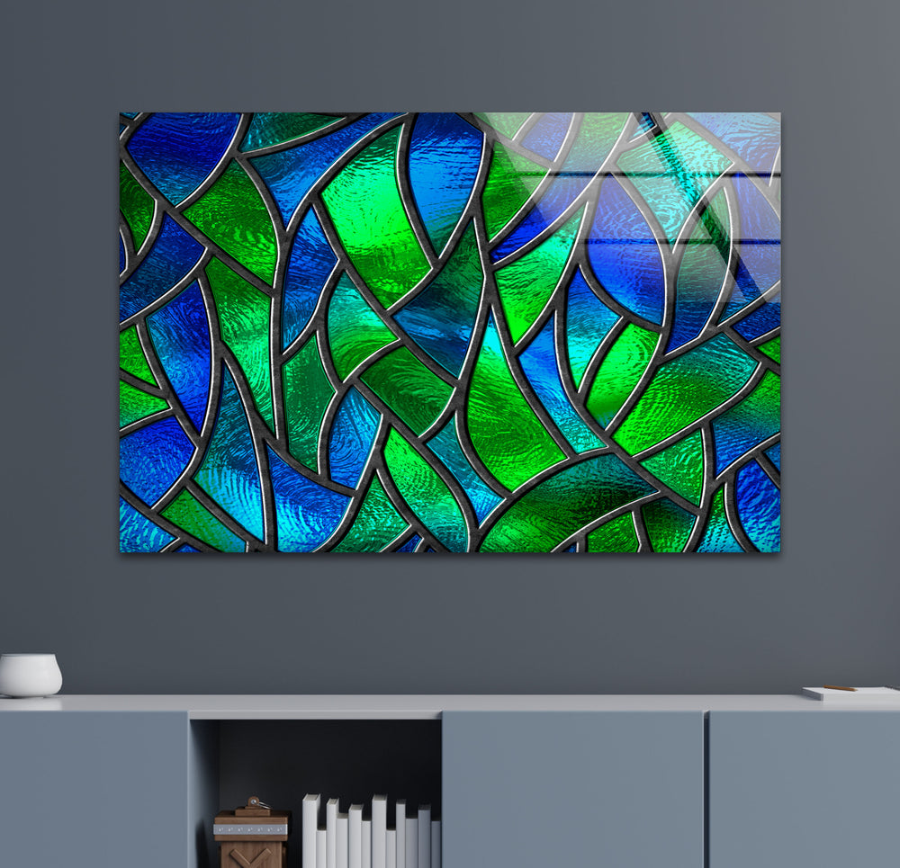 Green Stained Abstract Glass Wall Art picture on glass wall art, photos printed on glass