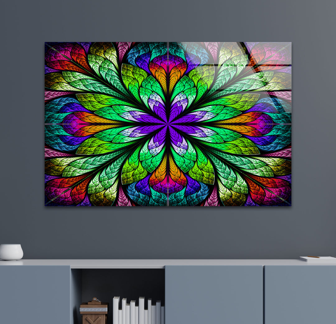 Fractal Flower in Glass Window Glass Wall Art photo print on glass, prints on glass wall art
