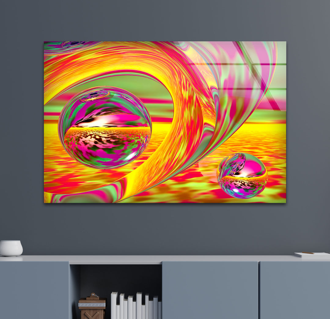 Gold & Orange Abstract Glass Wall Art print on glass, glass printed photos
