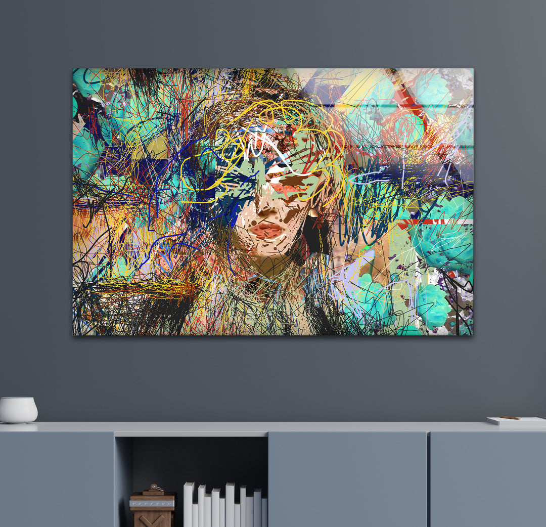 Fashion Illustration Woman Face Tempered Glass Wall Art - MyPhotoStation