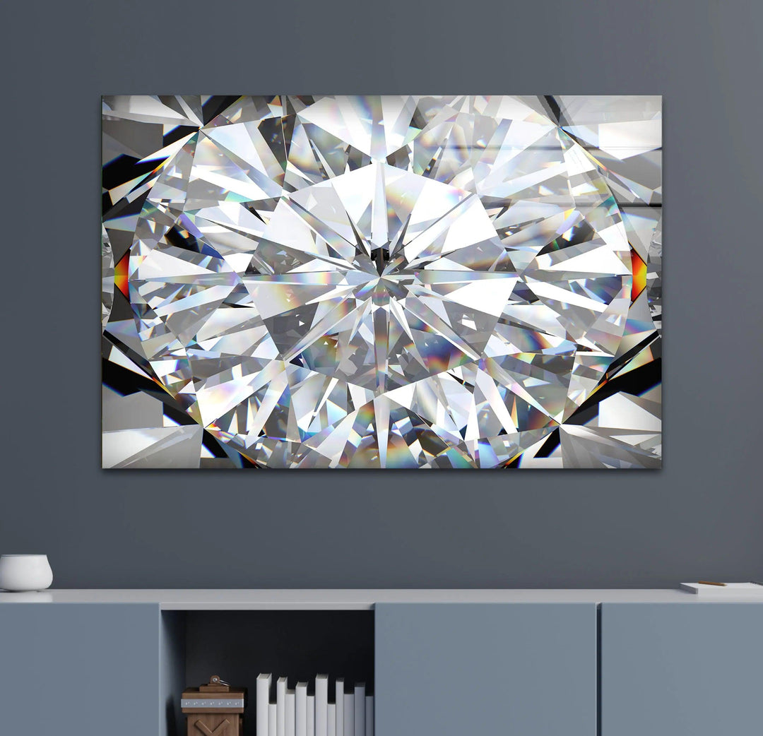 White Diamond Abstract Glass Wall Art Glass Printing Wall Art, Print photos on glass
