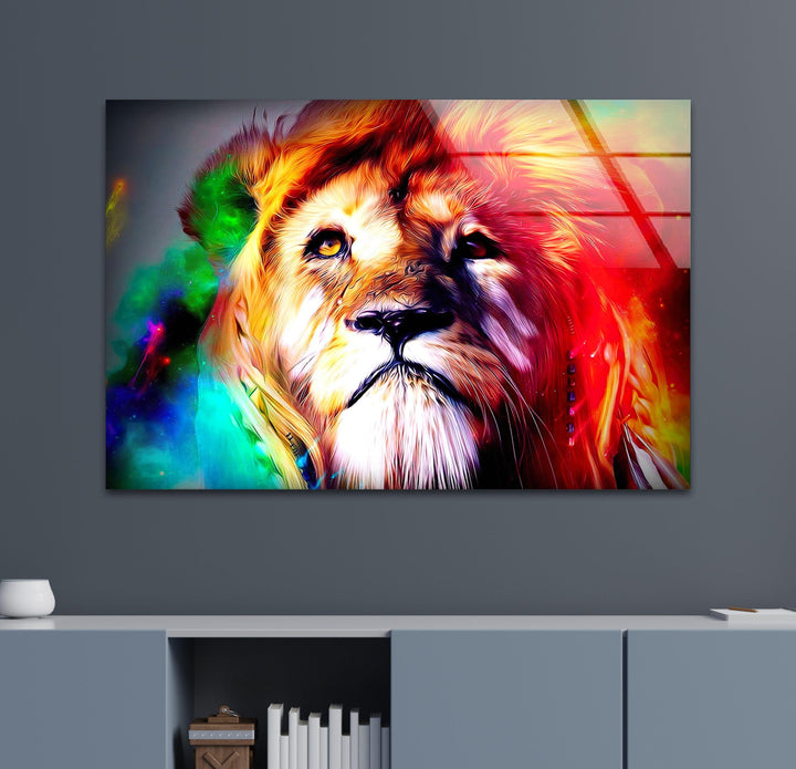 Colored Lion Glass Wall Art print picture on glass, Tempered Glass Wall Art