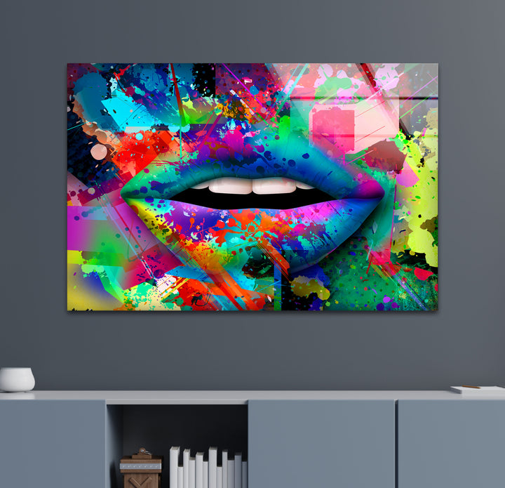 Color Spray Lips Glass Wall Art