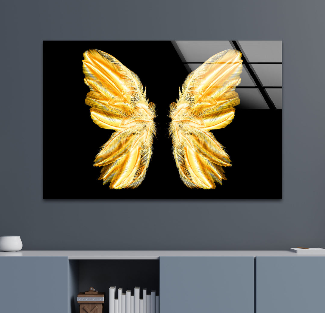 Golden Butterfly Glass Wall Art glass pictures for Wall, glass prints wall art