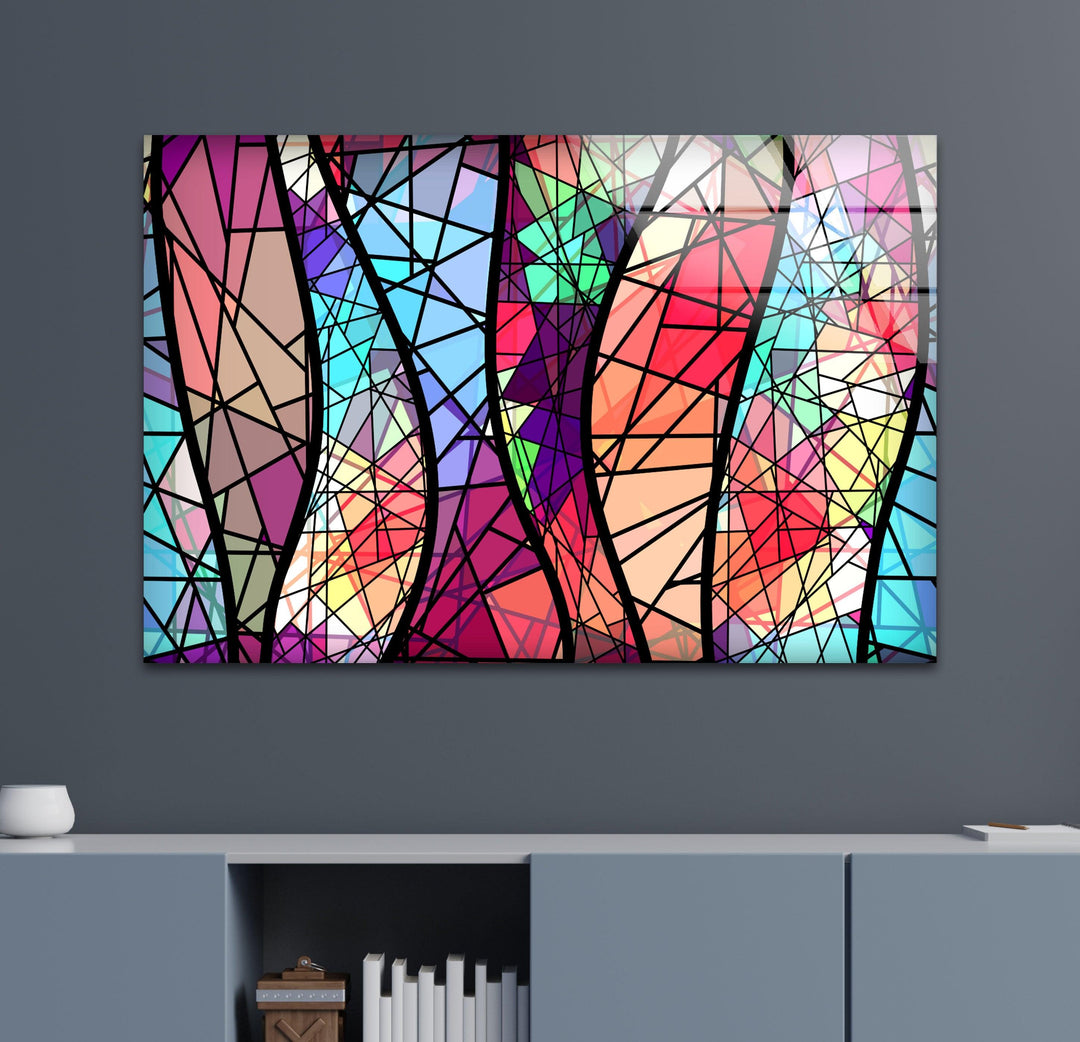 Stained Colorful Abstract Design Glass Wall Art glass pictures for Wall, glass prints wall art