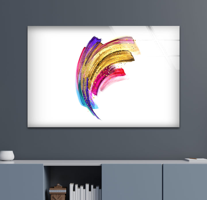 Colorful Golden Abstract Painting Glass Wall Art custom glass photo prints, large glass prints
