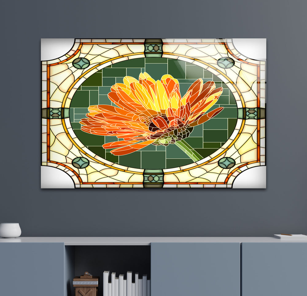 Stained Flower Orange Glass Wall Art glass photo prints, glass picture prints