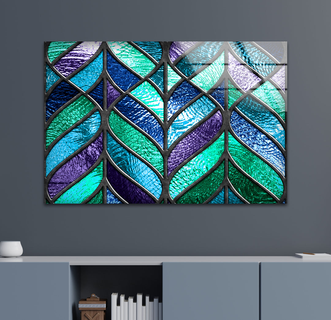 Blue and Green Abstract Glass Wall Art