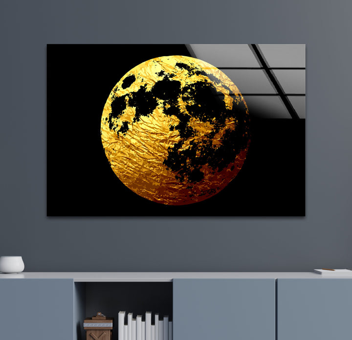 Golden Moon Glass Wall Art, picture on glass wall art, photos printed on glass