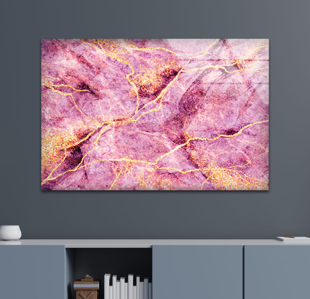 Pink Marble with Gold Glitter Glass wall Art Paintings