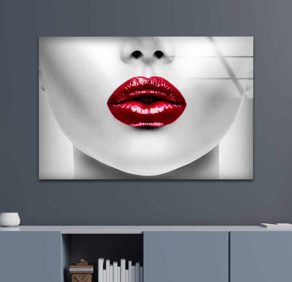 White Woman Red Lips Cool Glass Photos & Wall Art Decor