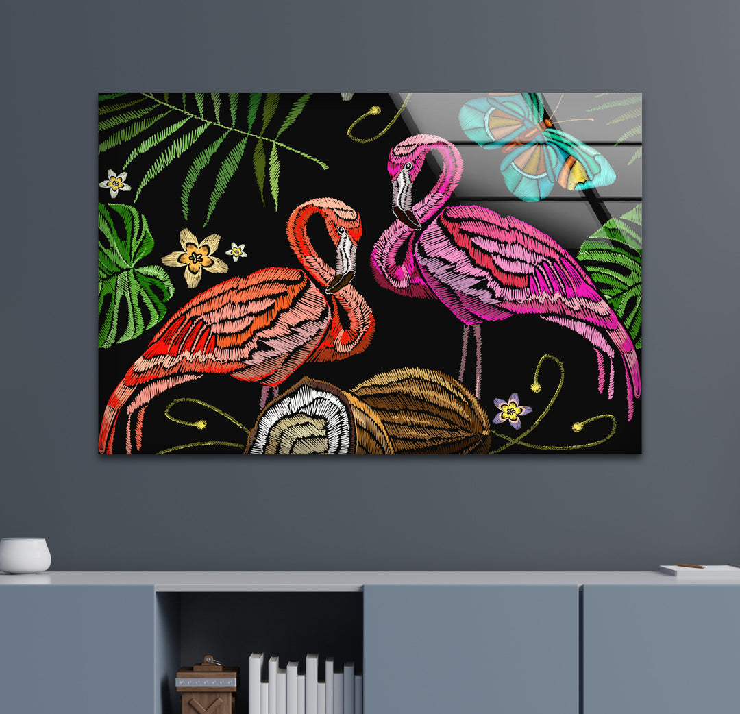 Flamingo Painting Glass Wall Art custom glass photo prints, large glass prints