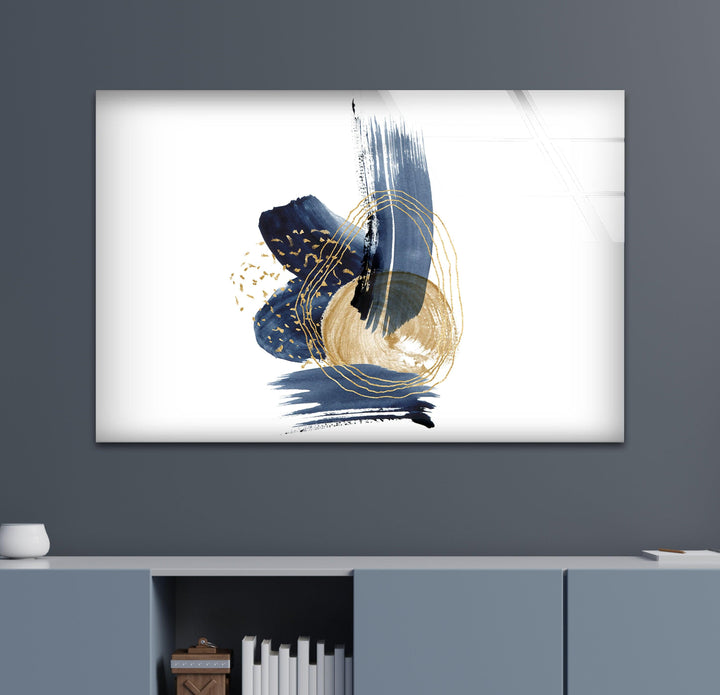 Blue Gold Abstract Painting Glass Wall Art glass image printing, glass prints from photos