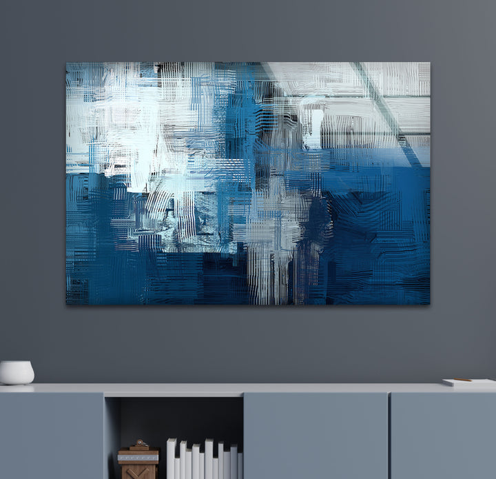 Blue Ink Abstract Glass Wall Art, large glass photo prints, glass wall photos