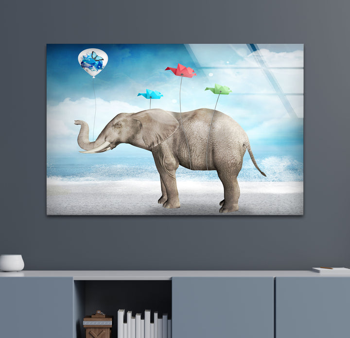 Surreal Elephant Glass Wall Art photo print on glass, prints on glass wall art