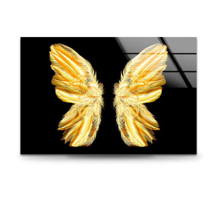 Golden Butterfly Glass Wall Art glass art painting, glass art for the Wall