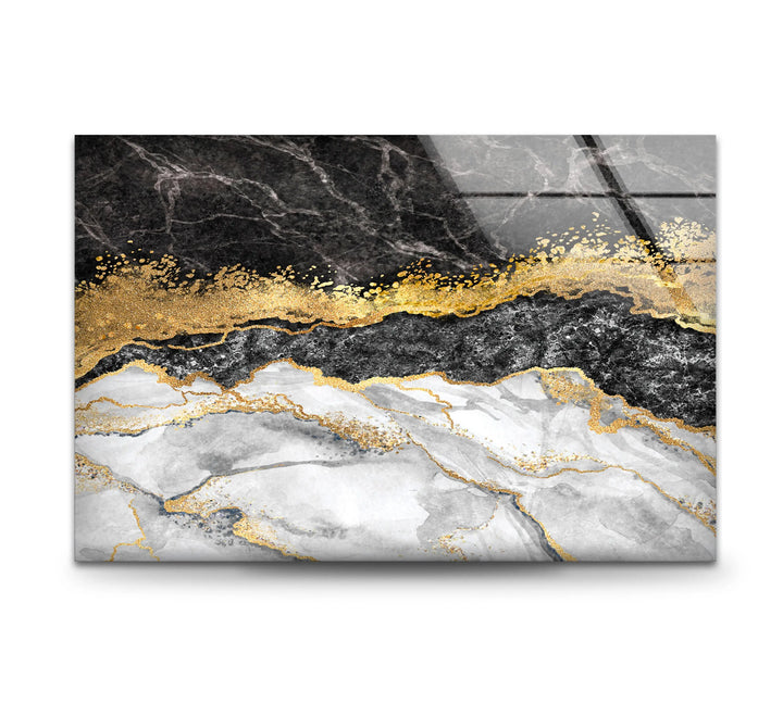 Black White Gold Marble Glass Wall Art, glass art painting, glass art for the Wall