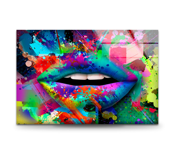 Color Spray Lips Glass Wall Art