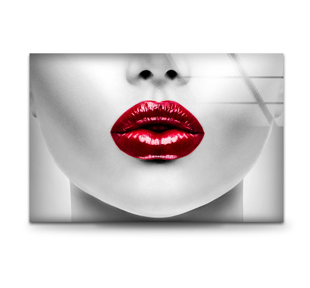 White Woman Red Lips Cool Art Prints & Tempered Glass Art