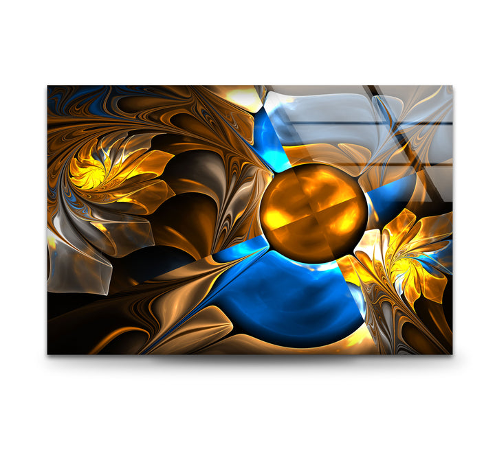 Abstract Blue&Gold Fractal Glass Wall Art, glass image printing, glass prints from photos