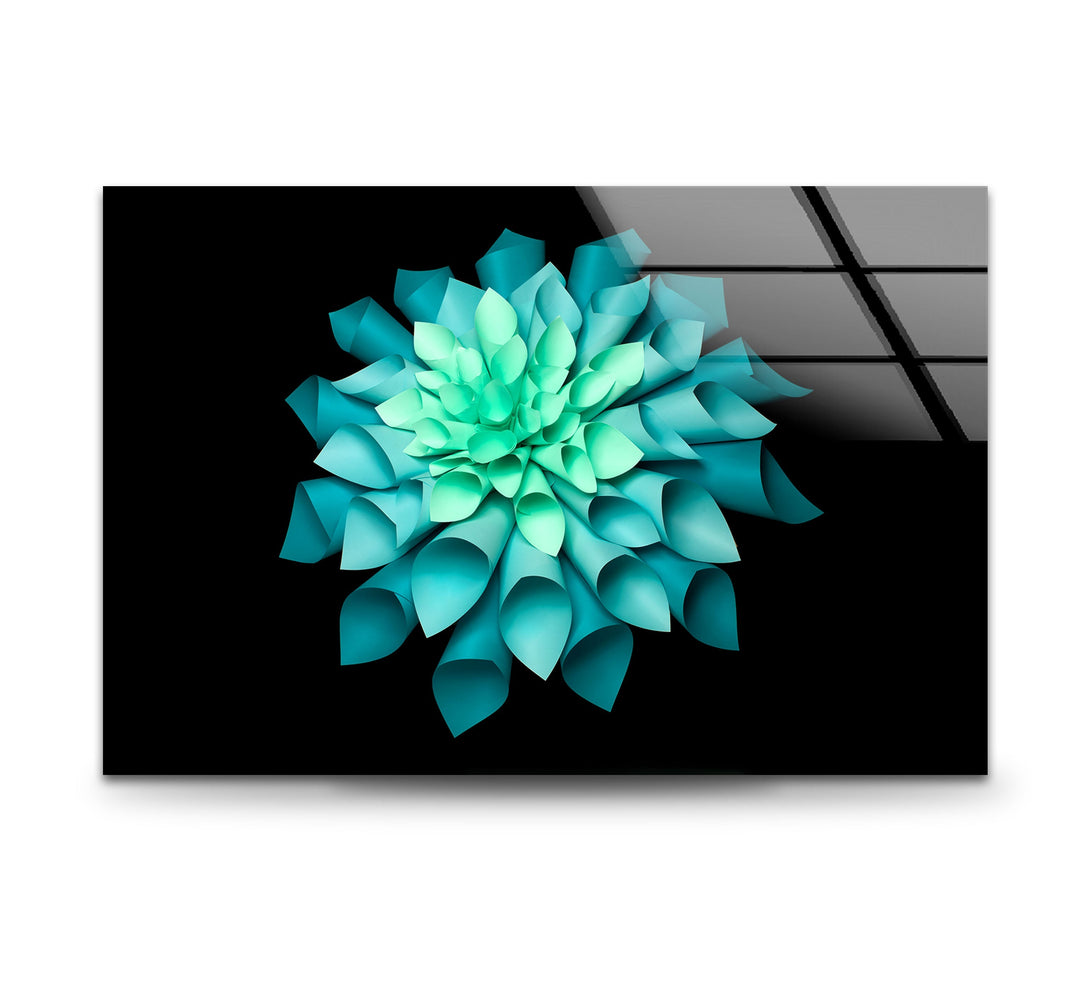 Green Paper Origami Flower Glass Wall Art, custom glass photo prints, large glass prints
