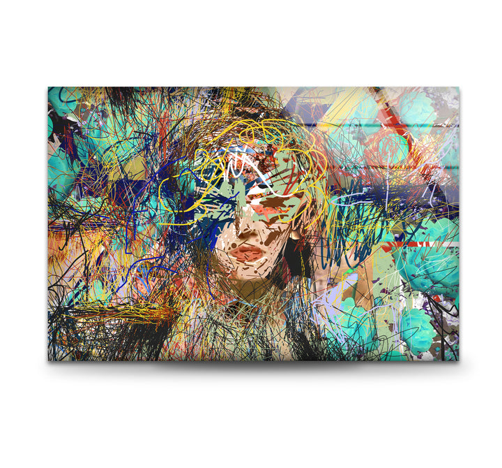 Fashion Illustration Woman Face Tempered Glass Wall Art - MyPhotoStation