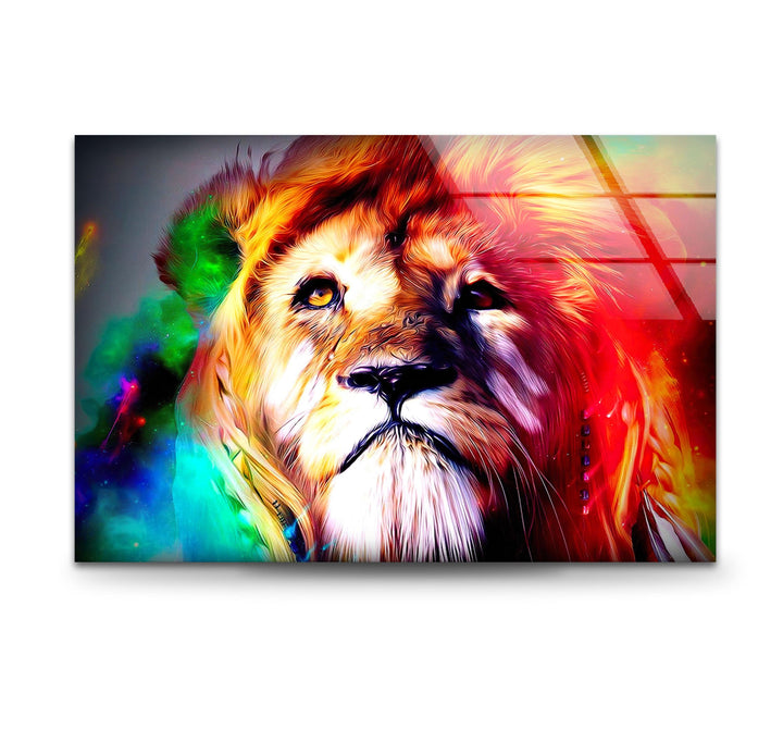 Colored Lion Glass Wall Art glass art painting, glass art for the Wall