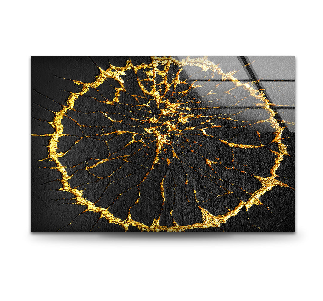 Golden Cracks Abstract Glass Wall Art