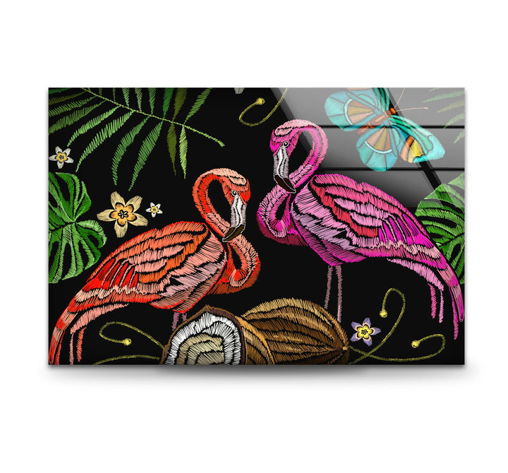 Flamingo Painting Glass Wall Art glass art painting, glass art for the Wall